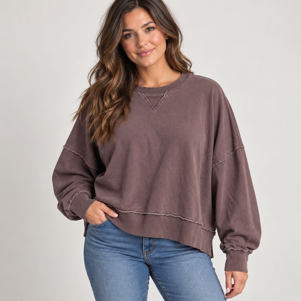 American Eagle Sweatshirt Womens Medium Brown Seriously Lived-In Oversized Crew